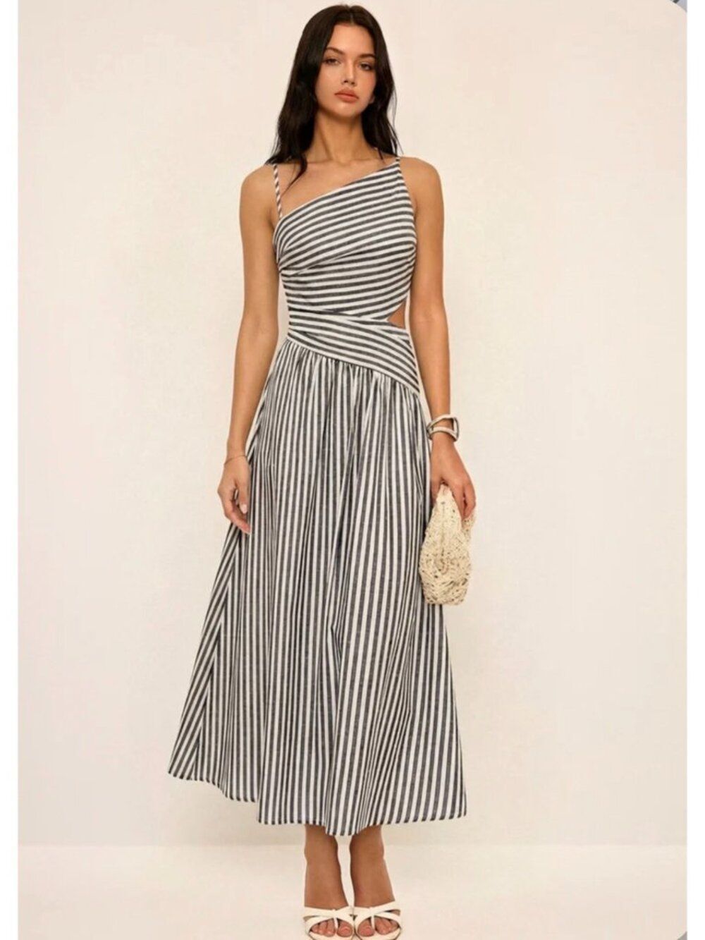 Commense Women’s Striped Cut-Out Asymmetrical Maxi Dress Size L